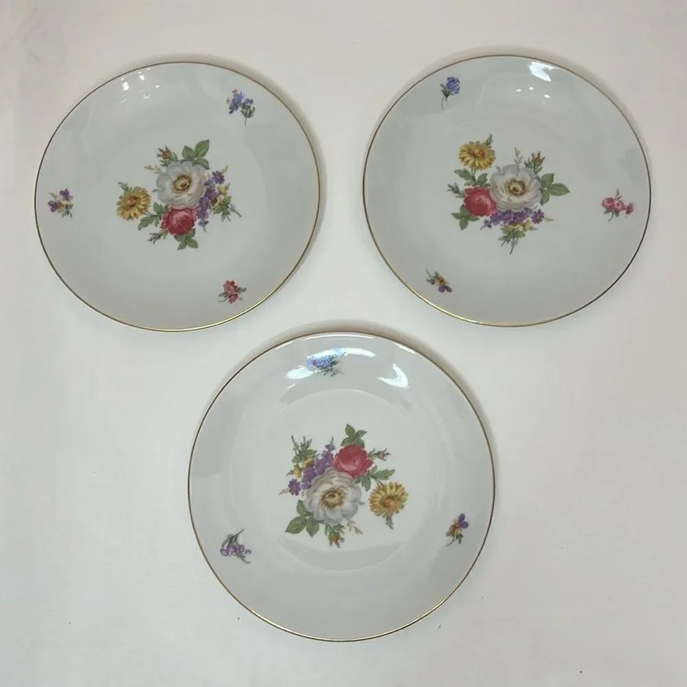 Alboth & KaiserBavaria Appetizer Dessert Side Plate Gold Trim Set 3 White Floral